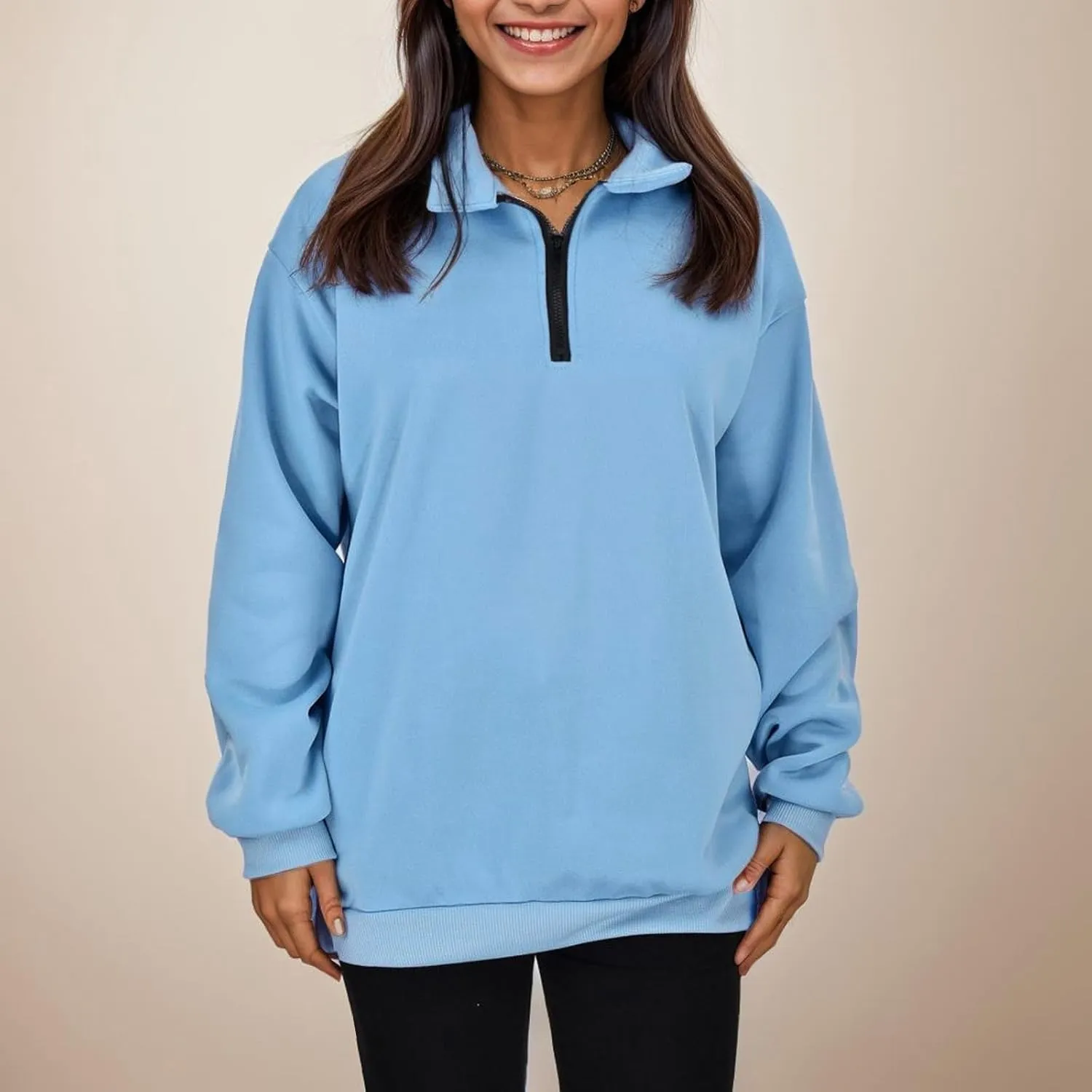 Womens Oversized Half Zip Pullover Casual Long Sleeve Sweatshirt Quarter Zip Trendy Teen Girls Fall Y2k Clothes