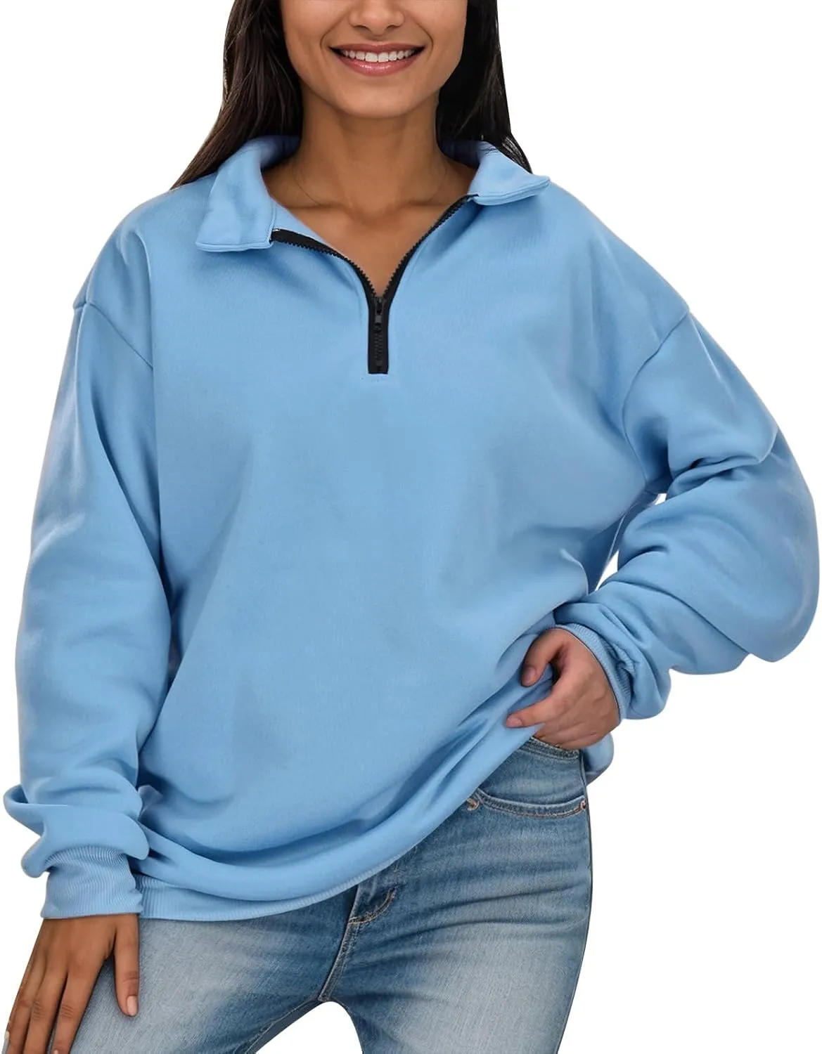 Womens Oversized Half Zip Pullover Casual Long Sleeve Sweatshirt Quarter Zip Trendy Teen Girls Fall Y2k Clothes