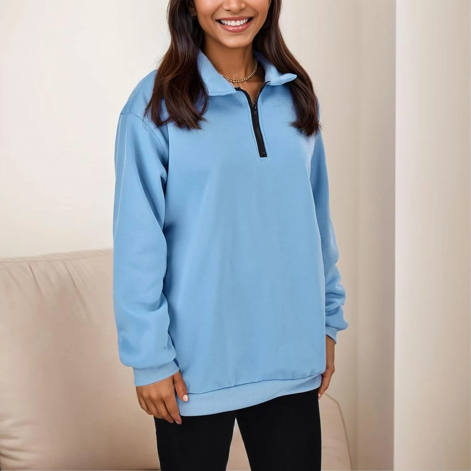 Womens Oversized Half Zip Pullover Casual Long Sleeve Sweatshirt Quarter Zip Trendy Teen Girls Fall Y2k Clothes