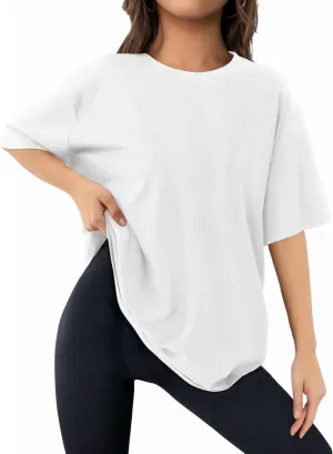 Womens Oversized T Shirts Short Sleeve Summer Tops Crewneck Casual Loose Fit Basic Tee Trendy Plus Size Blouse