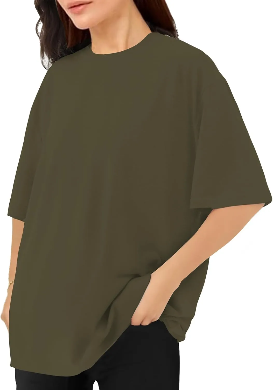 Womens Oversized T Shirts Short Sleeve Summer Tops Crewneck Casual Loose Fit Basic Tee Trendy Plus Size Blouse