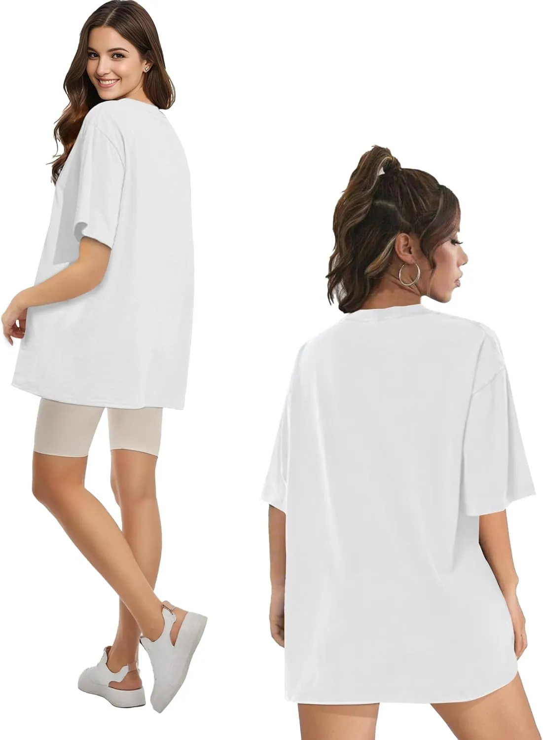 Womens Oversized T Shirts Short Sleeve Summer Tops Crewneck Casual Loose Fit Basic Tee Trendy Plus Size Blouse