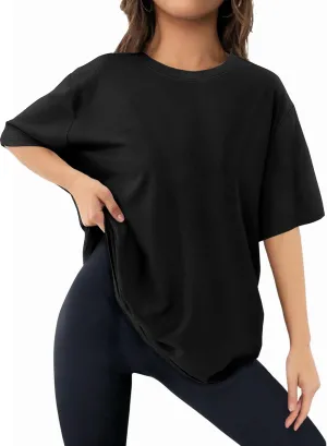 Womens Oversized T Shirts Short Sleeve Summer Tops Crewneck Casual Loose Fit Basic Tee Trendy Plus Size Blouse