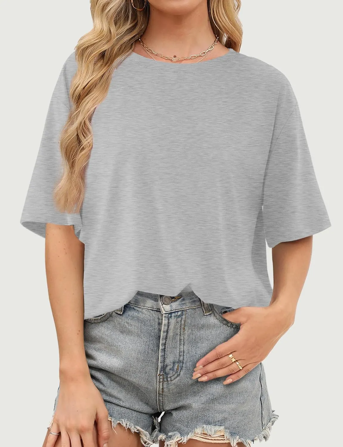 Womens Oversized T Shirts Short Sleeve Summer Tops Crewneck Casual Loose Fit Basic Tee Trendy Plus Size Blouse