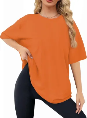 Womens Oversized T Shirts Short Sleeve Summer Tops Crewneck Casual Loose Fit Basic Tee Trendy Plus Size Blouse