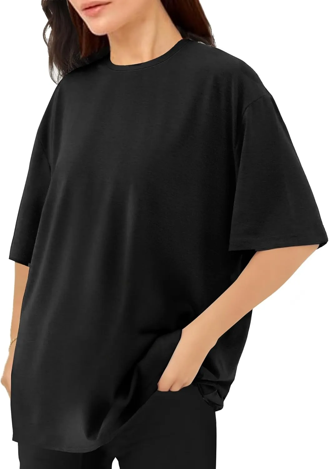 Womens Oversized T Shirts Short Sleeve Summer Tops Crewneck Casual Loose Fit Basic Tee Trendy Plus Size Blouse
