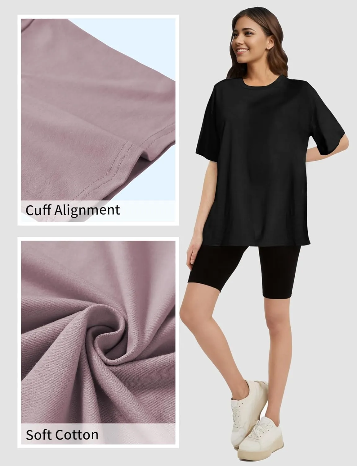 Womens Oversized T Shirts Short Sleeve Summer Tops Crewneck Casual Loose Fit Basic Tee Trendy Plus Size Blouse