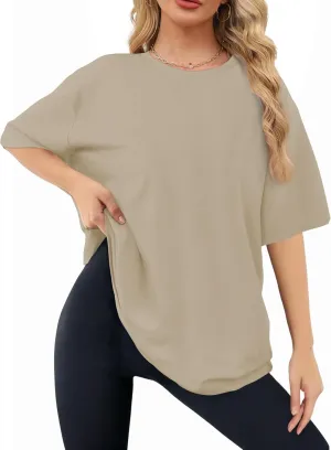 Womens Oversized T Shirts Short Sleeve Summer Tops Crewneck Casual Loose Fit Basic Tee Trendy Plus Size Blouse