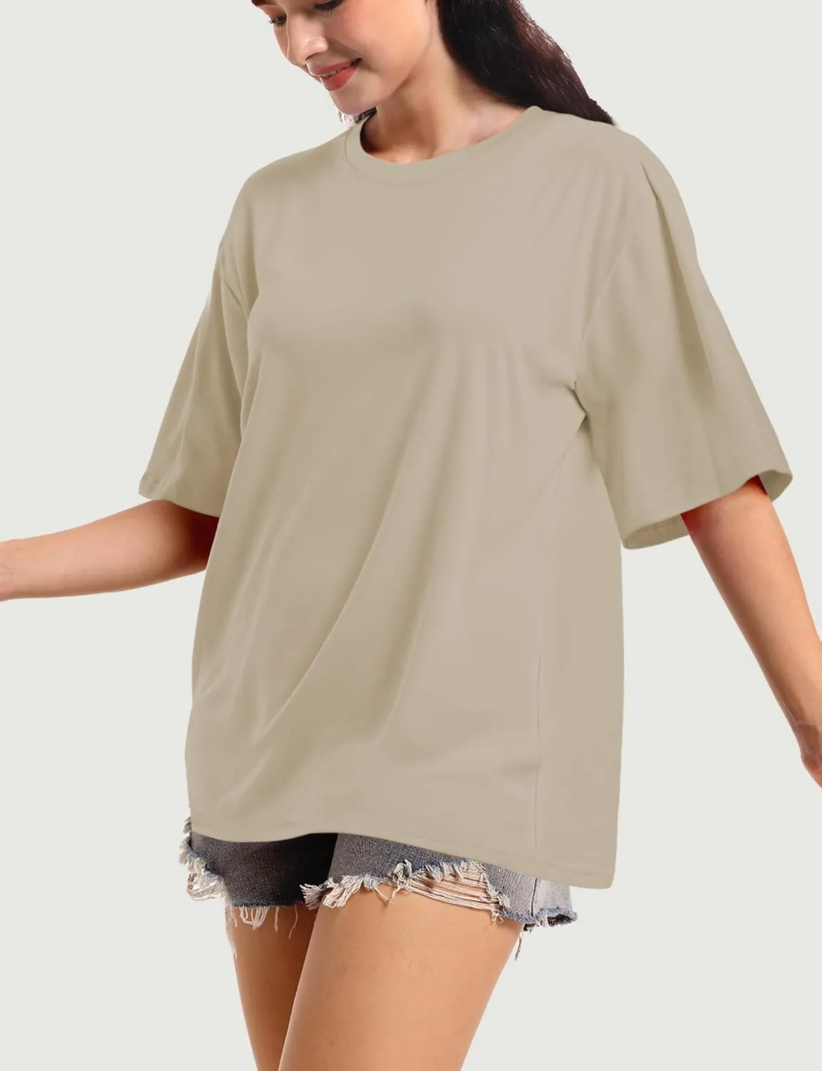 Womens Oversized T Shirts Short Sleeve Summer Tops Crewneck Casual Loose Fit Basic Tee Trendy Plus Size Blouse