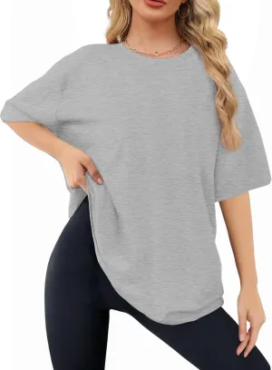 Womens Oversized T Shirts Short Sleeve Summer Tops Crewneck Casual Loose Fit Basic Tee Trendy Plus Size Blouse