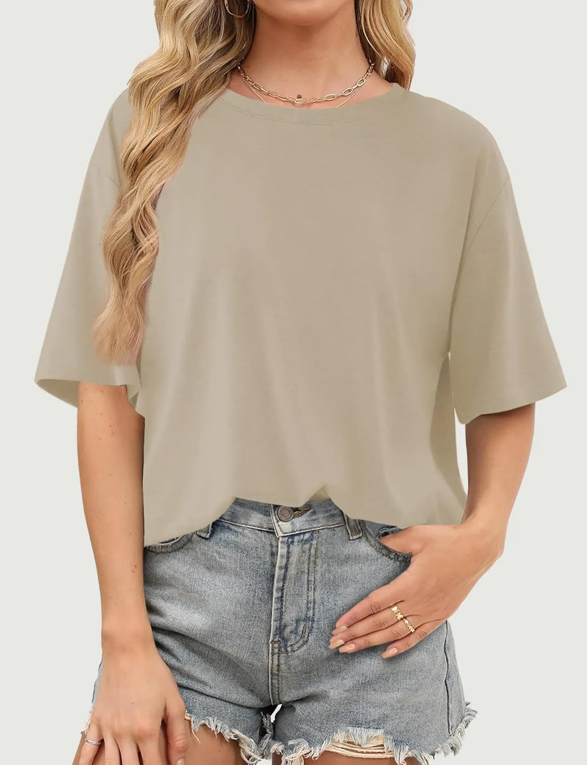Womens Oversized T Shirts Short Sleeve Summer Tops Crewneck Casual Loose Fit Basic Tee Trendy Plus Size Blouse