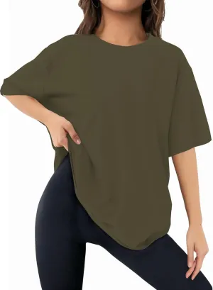 Womens Oversized T Shirts Short Sleeve Summer Tops Crewneck Casual Loose Fit Basic Tee Trendy Plus Size Blouse