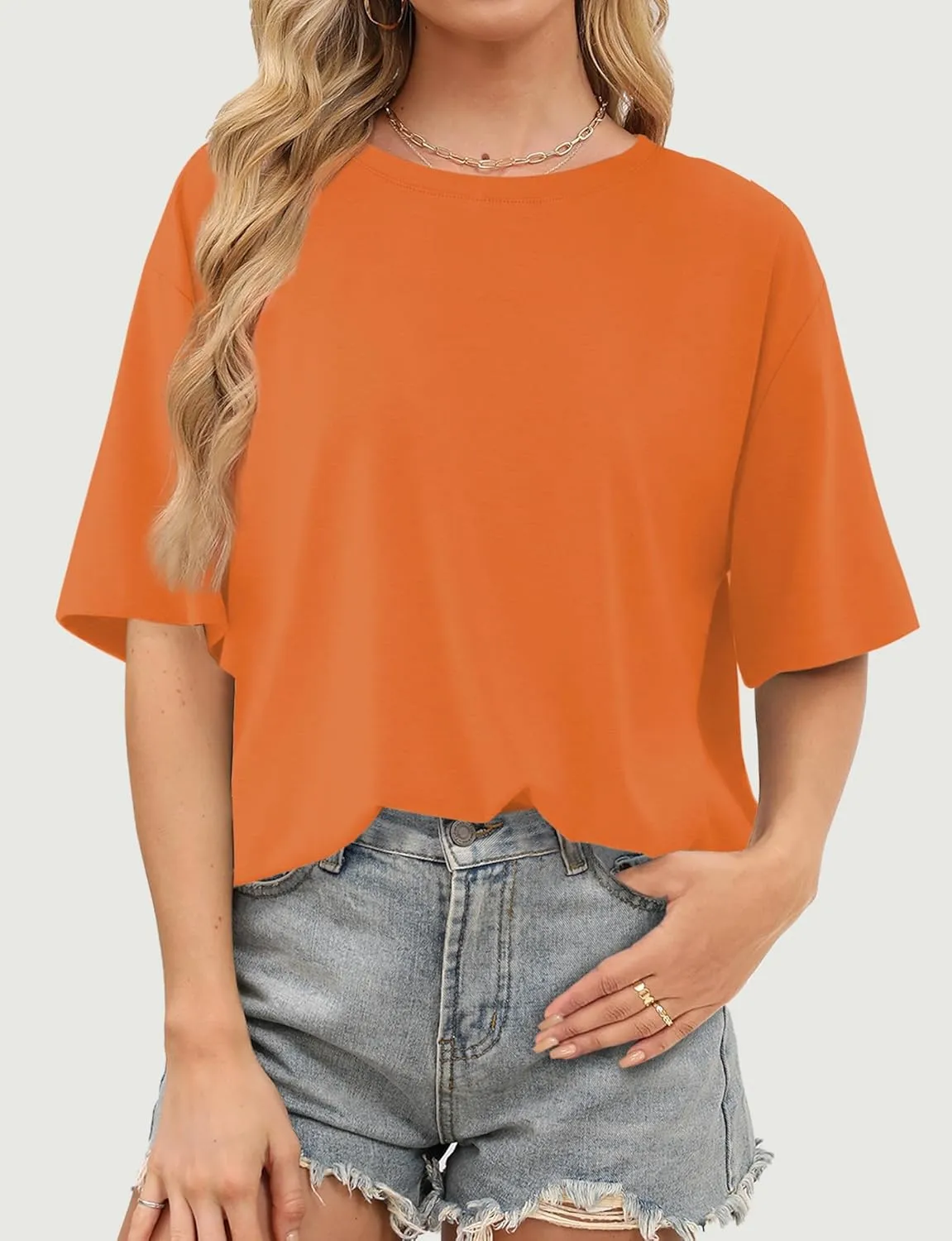 Womens Oversized T Shirts Short Sleeve Summer Tops Crewneck Casual Loose Fit Basic Tee Trendy Plus Size Blouse
