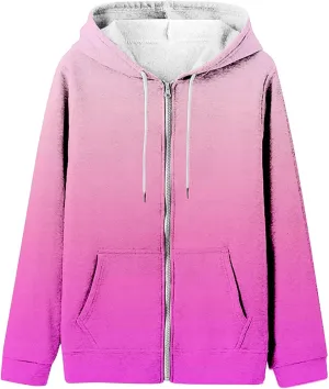 Women's Oversized Zip Up Hoodies Coat Fall Plus Size Sweatshirts Casual Activewear Drawstring Jackets with Pockets