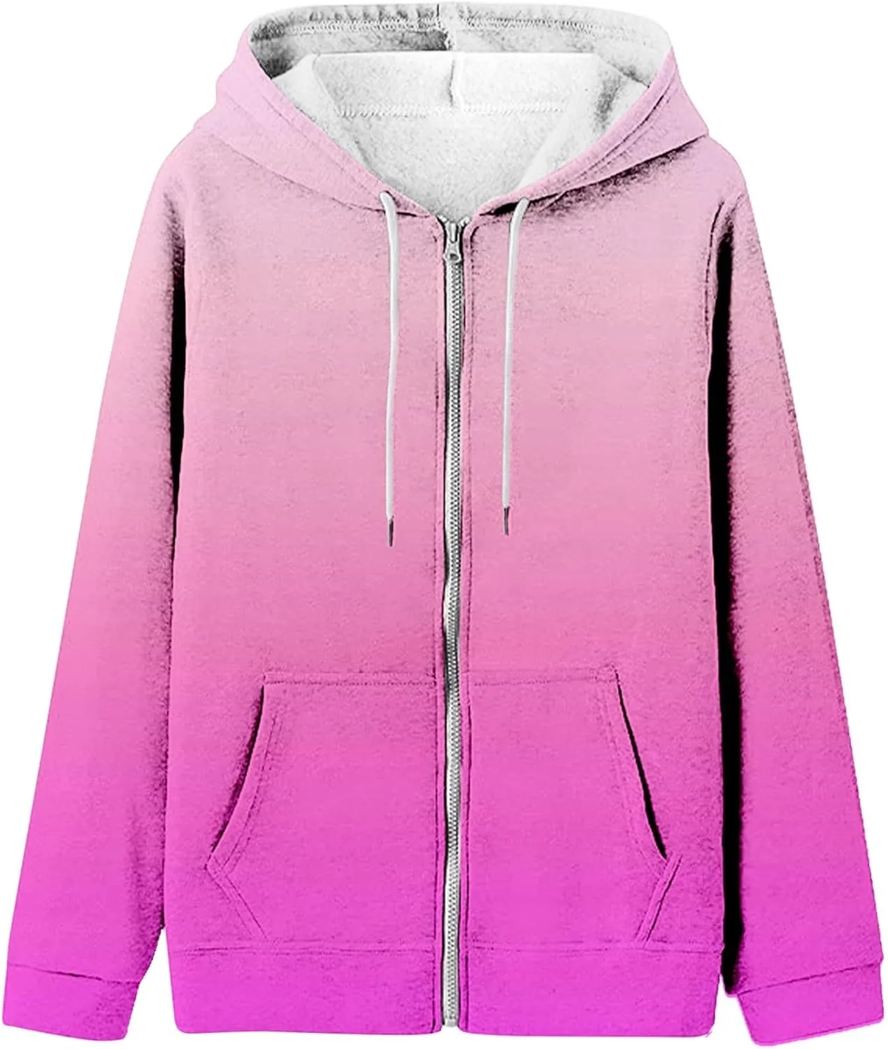 Women's Oversized Zip Up Hoodies Coat Fall Plus Size Sweatshirts Casual Activewear Drawstring Jackets with Pockets