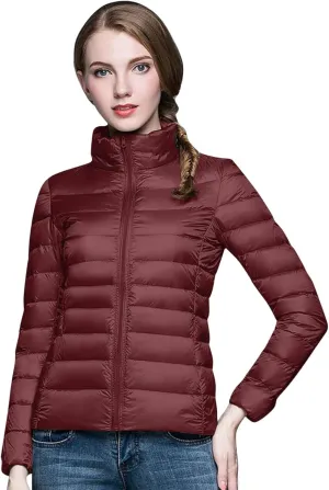 Womens Puffer Jacket Packable Winter Down Jacket Lightweight Slim Fit Hooded Jacket Short Down Coat Warm Long Coat