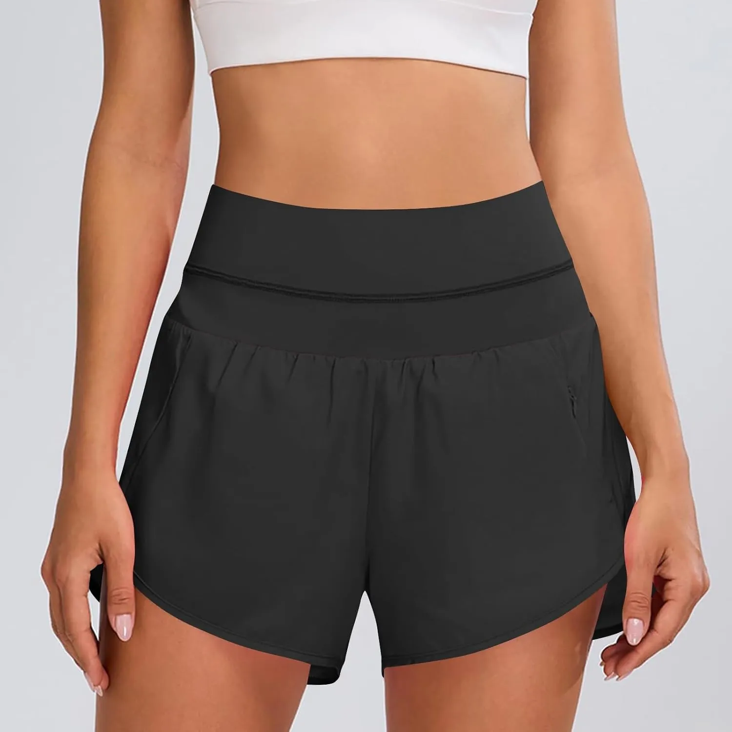 Women's Quick Dry Running Shorts High Waisted Athletic Dolphin Gym Workout Shorts with Liner High Split Prime of Day