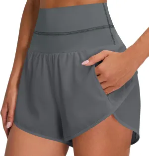 Women's Quick Dry Running Shorts High Waisted Athletic Dolphin Gym Workout Shorts with Liner High Split Prime of Day