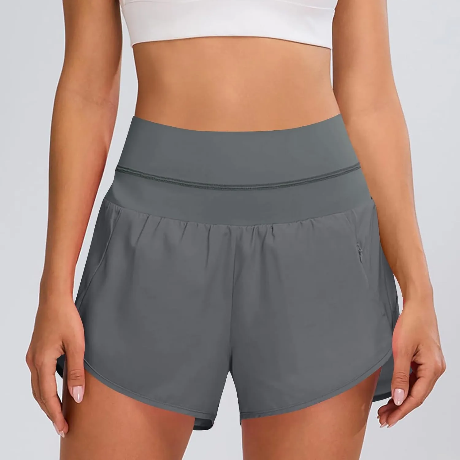 Women's Quick Dry Running Shorts High Waisted Athletic Dolphin Gym Workout Shorts with Liner High Split Prime of Day