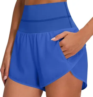 Women's Quick Dry Running Shorts High Waisted Athletic Dolphin Gym Workout Shorts with Liner High Split Prime of Day