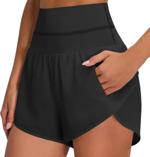 Women's Quick Dry Running Shorts High Waisted Athletic Dolphin Gym Workout Shorts with Liner High Split Prime of Day