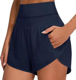 Women's Quick Dry Running Shorts High Waisted Athletic Dolphin Gym Workout Shorts with Liner High Split Prime of Day