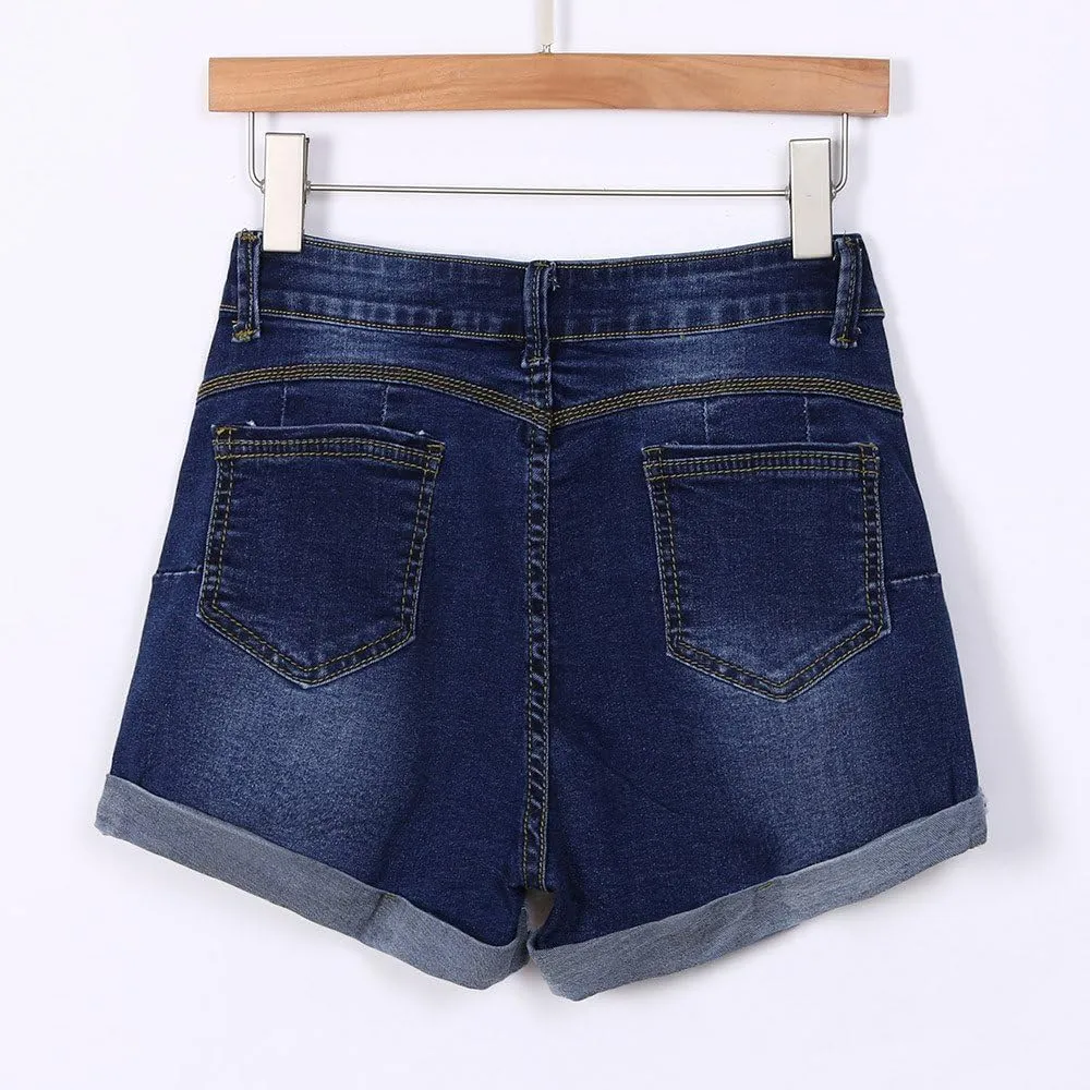 Womens Ripped Denim Shorts Mid Rise Stretchy Distressed Jean Shorts Casual Trendy Frayed Raw Hem Summer Mini Shorts