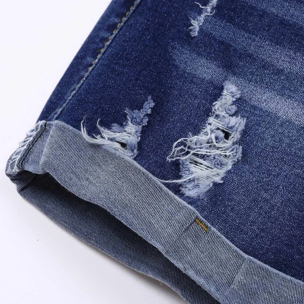 Womens Ripped Denim Shorts Mid Rise Stretchy Distressed Jean Shorts Casual Trendy Frayed Raw Hem Summer Mini Shorts