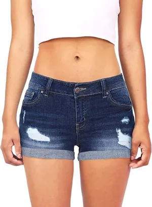 Womens Ripped Denim Shorts Mid Rise Stretchy Distressed Jean Shorts Casual Trendy Frayed Raw Hem Summer Mini Shorts