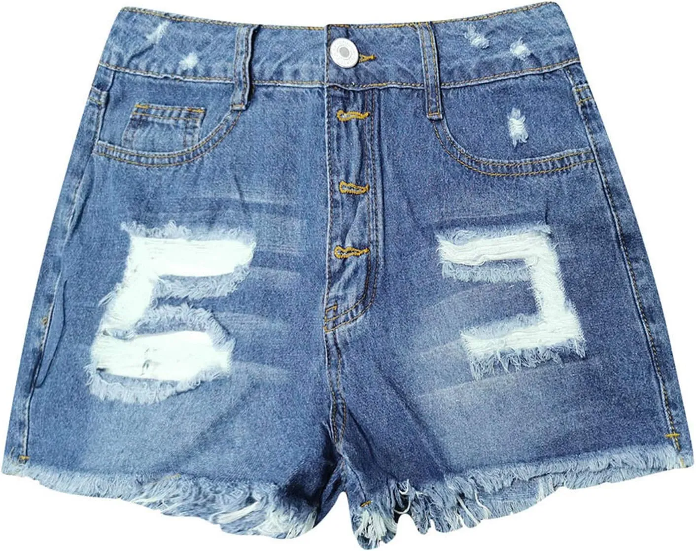 Womens Ripped Denim Shorts Mid Rise Stretchy Distressed Jean Shorts Casual Trendy Frayed Raw Hem Summer Mini Shorts