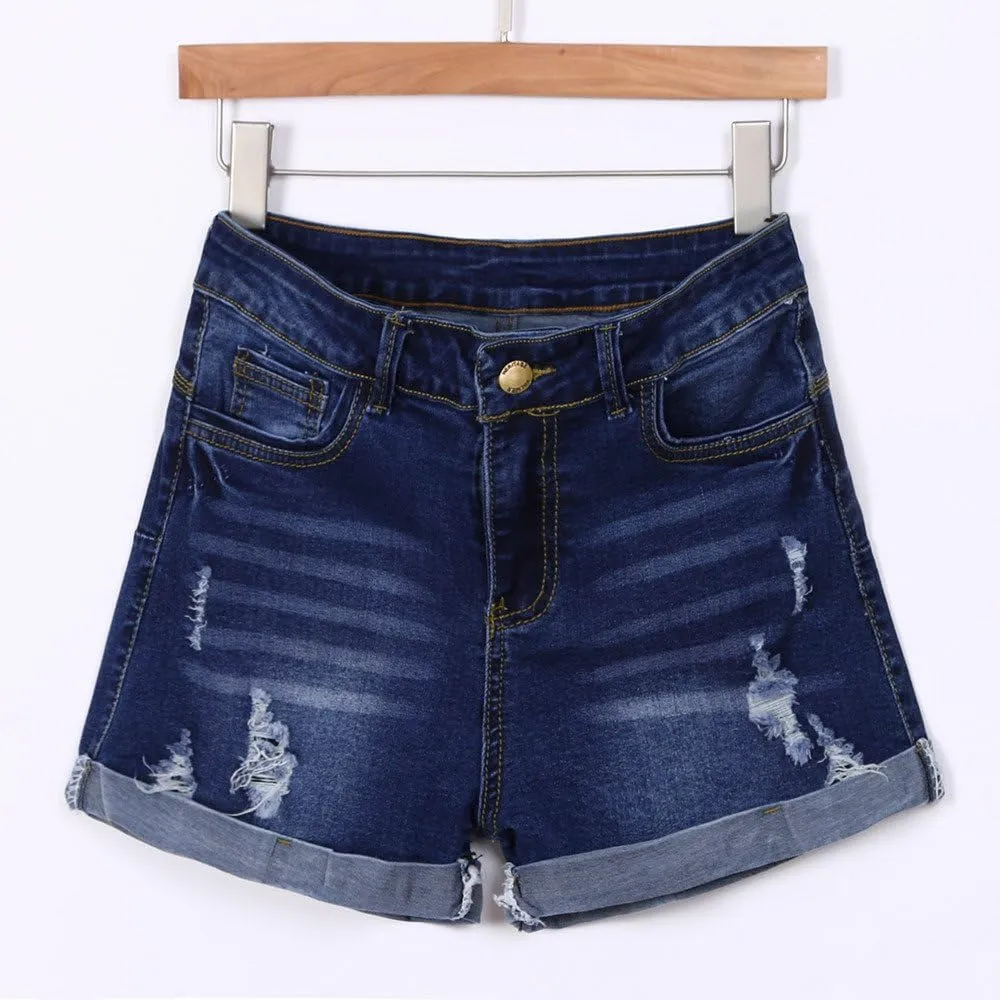 Womens Ripped Denim Shorts Mid Rise Stretchy Distressed Jean Shorts Casual Trendy Frayed Raw Hem Summer Mini Shorts