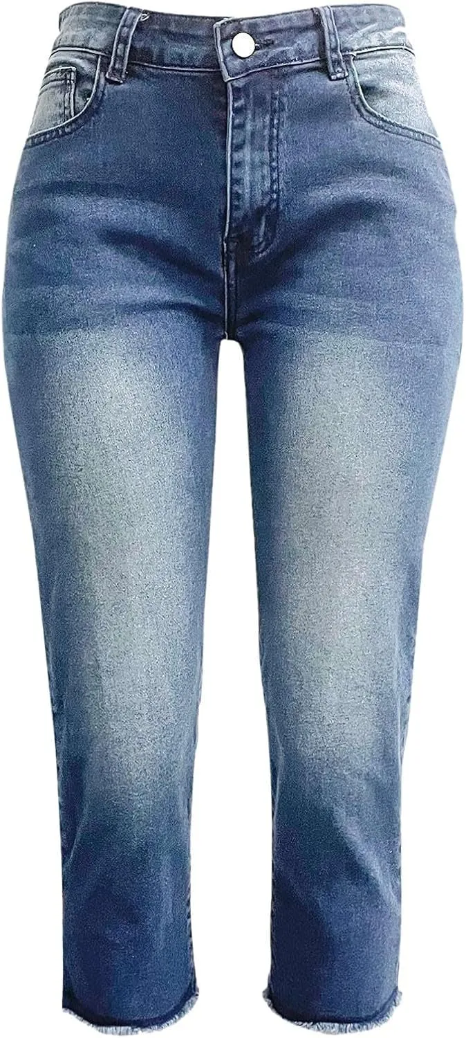 Women's Ripped Destroyed Skinny Jeans & Jeggings Pull-On Elastic Waist Stretch Denim Pants Regular-Plus Size