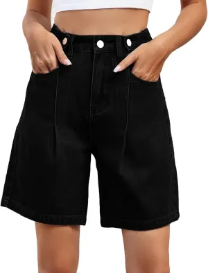 Womens Shorts Casual Denim Petite High Waisted Wide Leg Short Pants with Pocket Vacation Outfits
