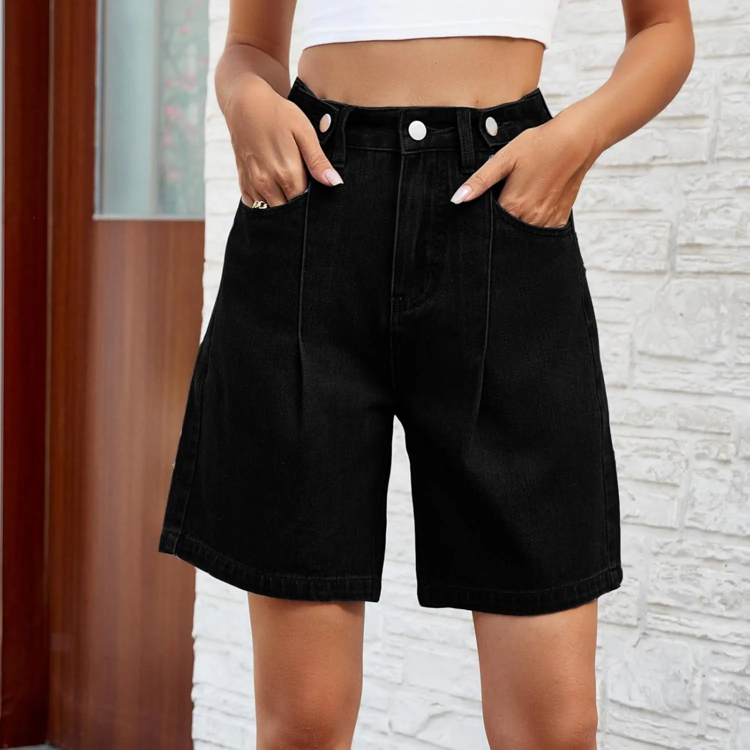 Womens Shorts Casual Denim Petite High Waisted Wide Leg Short Pants with Pocket Vacation Outfits