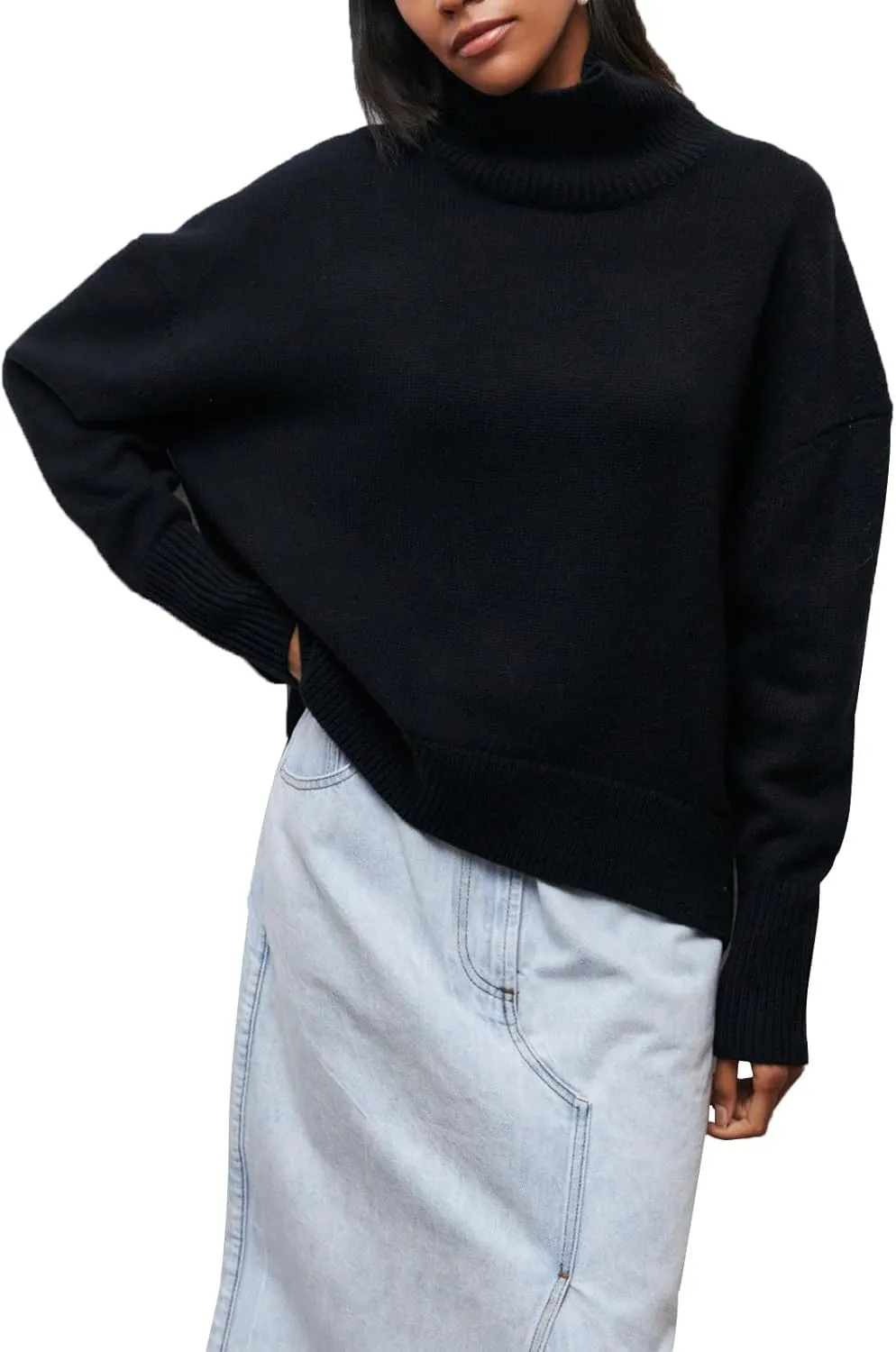 Women's Solid Oversize Long Sleeve High Neck Sweaters Autumn Winter Casual Trendy Thick Warm Plus Size Loose Fit Turtleneck