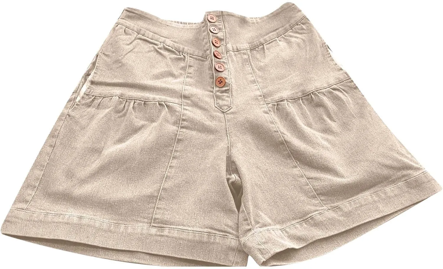 Womens Summer Flowy Jean Short Button Up High Waisted Wide Leg Denim Skort Pleated Ruffle Stretchy Short with Pockets