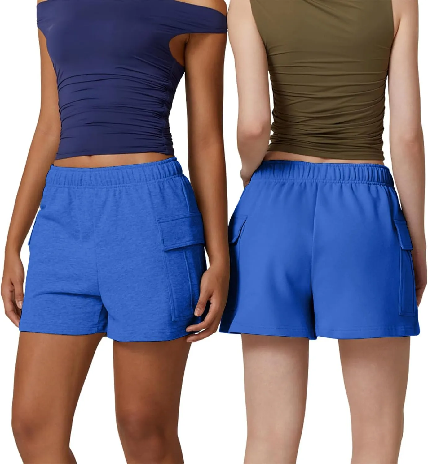 Women's Sweat Shorts High Waisted Athletic Shorts Summer Casual Loose Fit Elastic Waist Cargo Shorts with Pockets