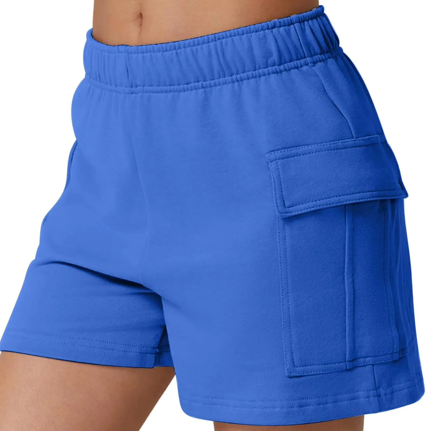 Women's Sweat Shorts High Waisted Athletic Shorts Summer Casual Loose Fit Elastic Waist Cargo Shorts with Pockets