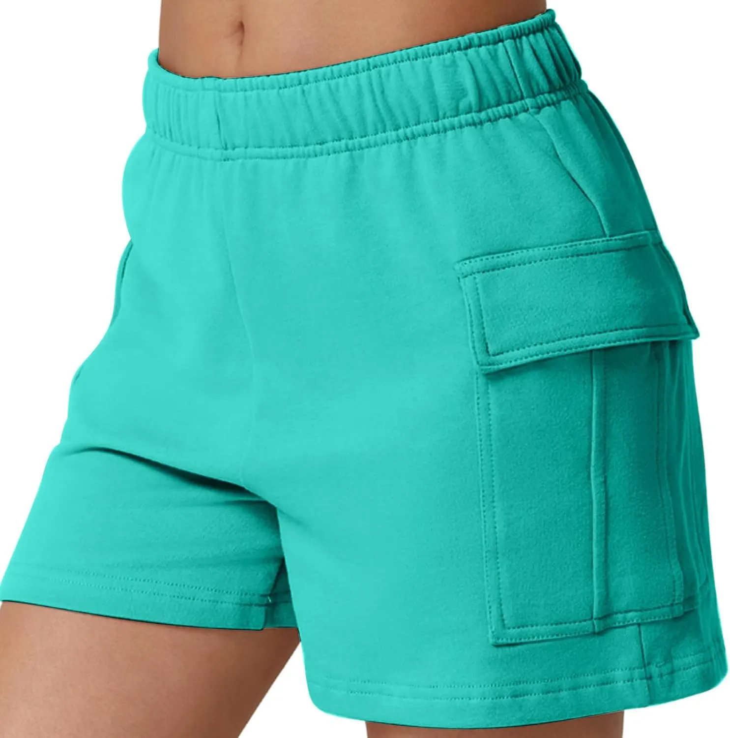 Women's Sweat Shorts High Waisted Athletic Shorts Summer Casual Loose Fit Elastic Waist Cargo Shorts with Pockets