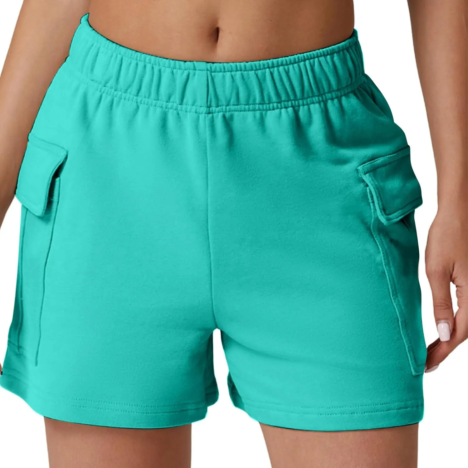 Women's Sweat Shorts High Waisted Athletic Shorts Summer Casual Loose Fit Elastic Waist Cargo Shorts with Pockets