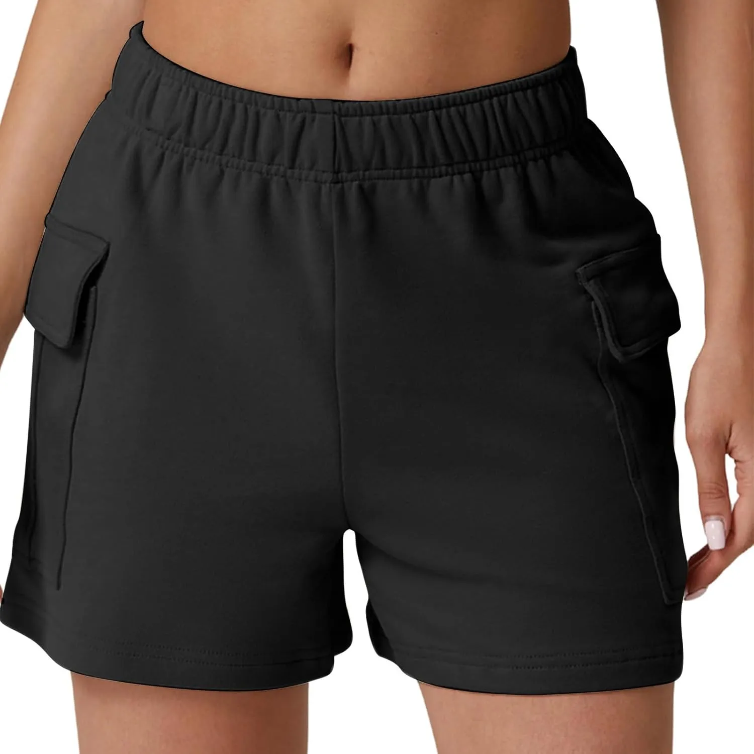 Women's Sweat Shorts High Waisted Athletic Shorts Summer Casual Loose Fit Elastic Waist Cargo Shorts with Pockets