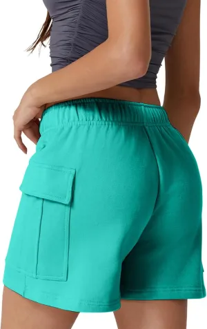 Women's Sweat Shorts High Waisted Athletic Shorts Summer Casual Loose Fit Elastic Waist Cargo Shorts with Pockets