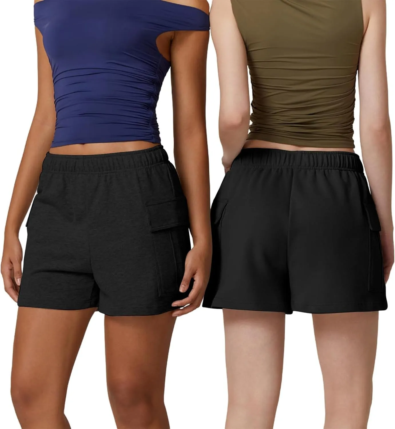 Women's Sweat Shorts High Waisted Athletic Shorts Summer Casual Loose Fit Elastic Waist Cargo Shorts with Pockets