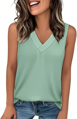 Women's Tank Tops 2025 Solid Color T-Shirt Dressy Sleeveless V Neck Summer Loose Tank Top Tee Shirts