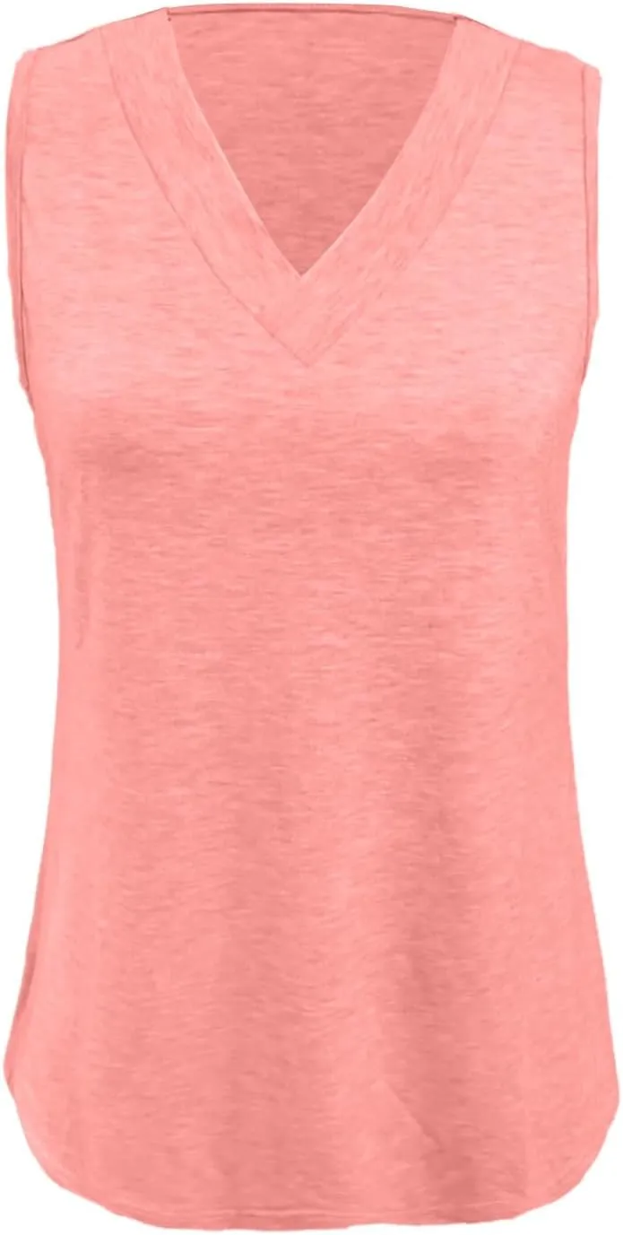 Women's Tank Tops 2025 Solid Color T-Shirt Dressy Sleeveless V Neck Summer Loose Tank Top Tee Shirts