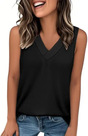 Women's Tank Tops 2025 Solid Color T-Shirt Dressy Sleeveless V Neck Summer Loose Tank Top Tee Shirts