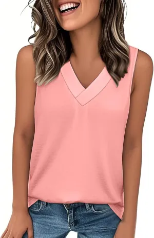 Women's Tank Tops 2025 Solid Color T-Shirt Dressy Sleeveless V Neck Summer Loose Tank Top Tee Shirts