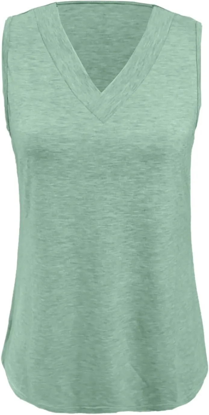 Women's Tank Tops 2025 Solid Color T-Shirt Dressy Sleeveless V Neck Summer Loose Tank Top Tee Shirts
