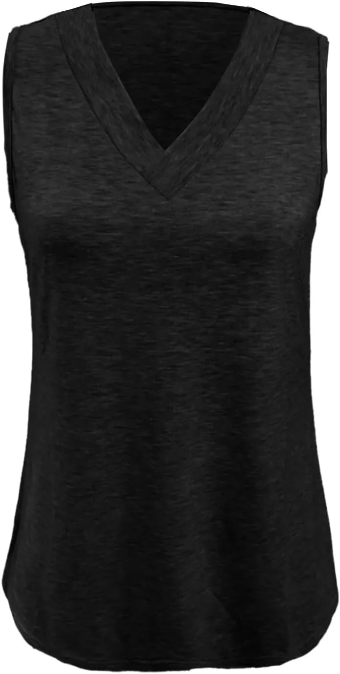 Women's Tank Tops 2025 Solid Color T-Shirt Dressy Sleeveless V Neck Summer Loose Tank Top Tee Shirts