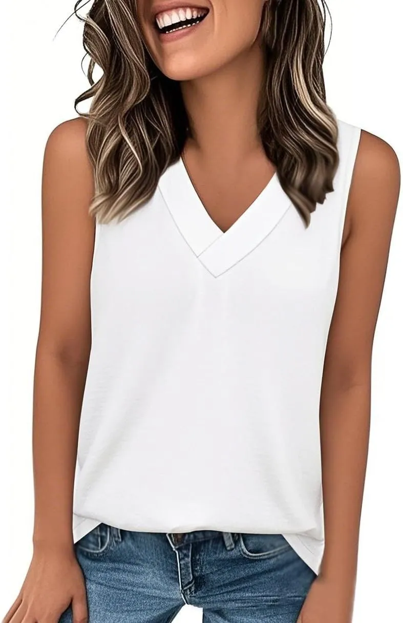 Women's Tank Tops 2025 Solid Color T-Shirt Dressy Sleeveless V Neck Summer Loose Tank Top Tee Shirts